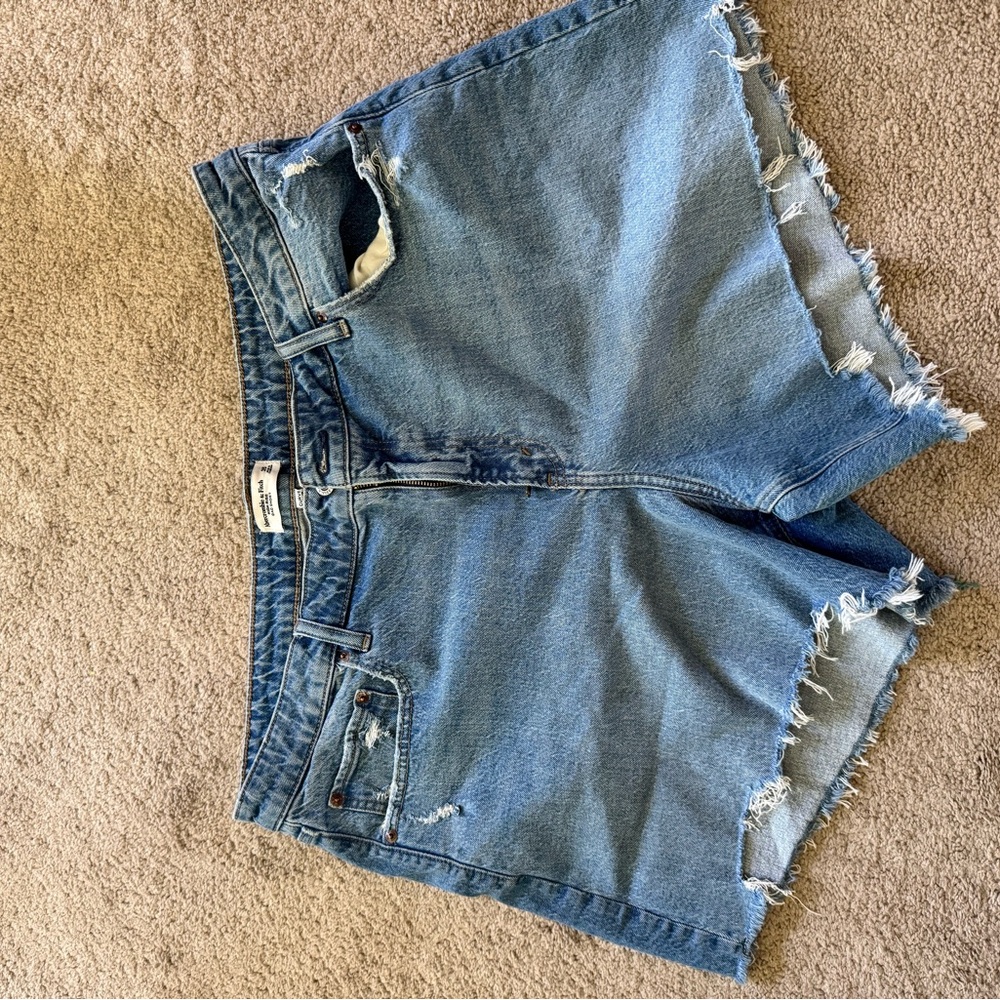 Abercrombie & Fitch Light Blue Distressed High-Rise Denim Shorts